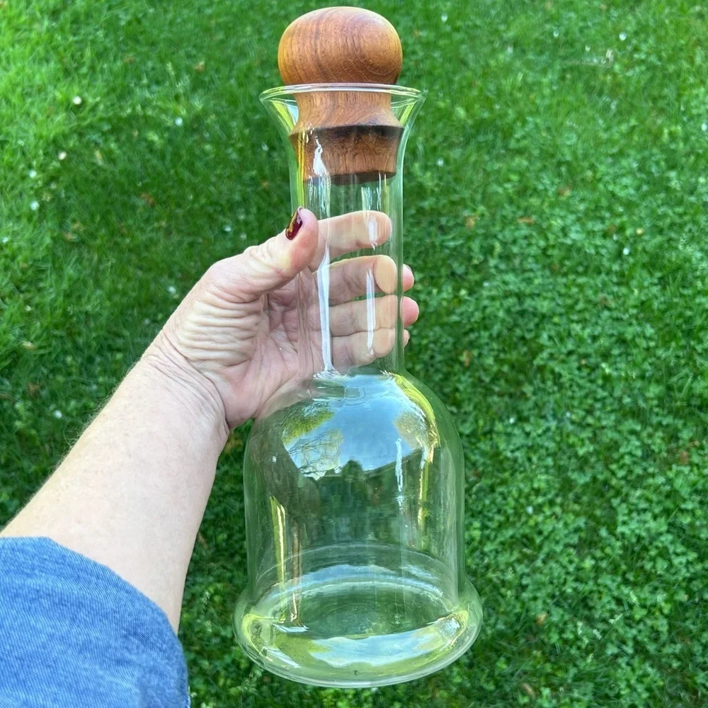 Vintage 60s MCM DANSK Glass Teak Carafe Decanter